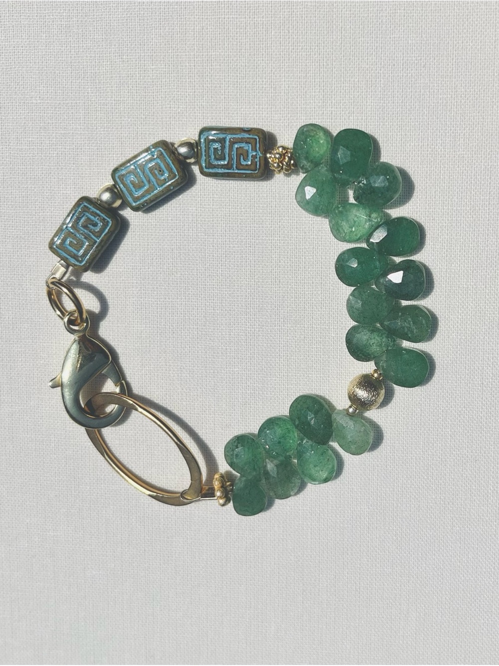 NWOT Green Garnet Gemstone Bracelet with Gold Accents